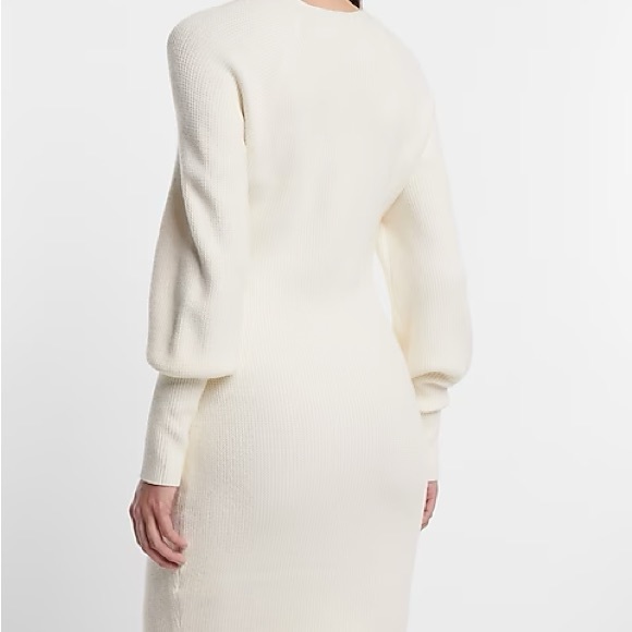 EXPRESS SWEATER DRESS BALLOON  SLEEVES BUTTON DETAIL WINTER WHITE NWT SZ MED - Picture 5 of 6